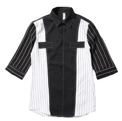 Новая рубашка с рукавом в семь точек в полоску, модная мужская одежда! Для мужчин рубашка из Большие размеры - Цвет: black