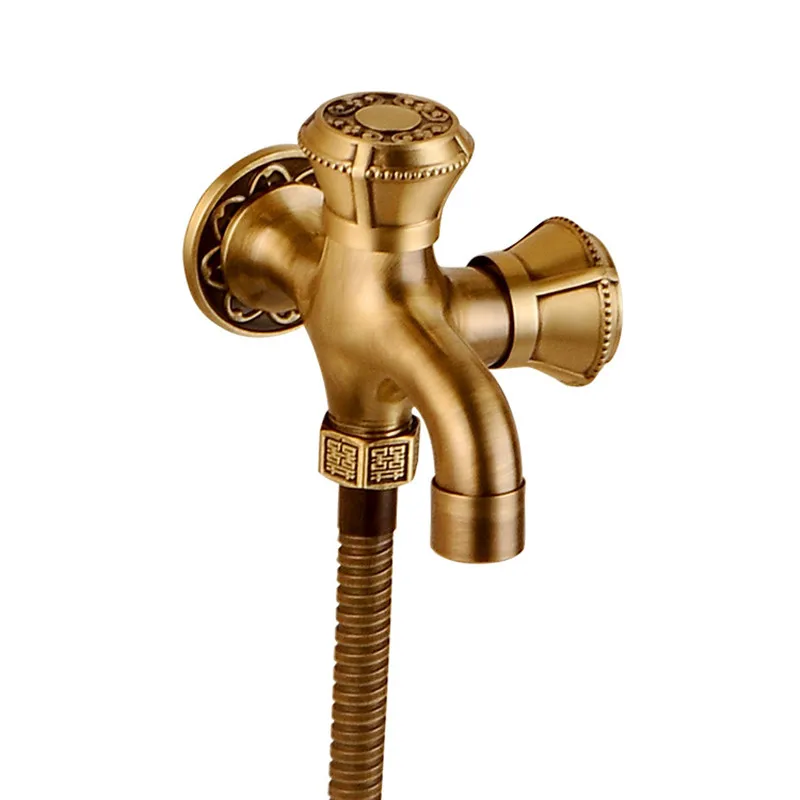 Bidet Faucets Antique Brass Wall Mounted Bathroom Water Faucet Airbrush Toilet Washing Machine