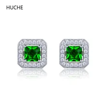 

HUCHE Fashion 18K White Gold Filled Emerald Green CZ Crystal Stud Earrings Women Wedding Jewelry Earrings Set 2016 AE036