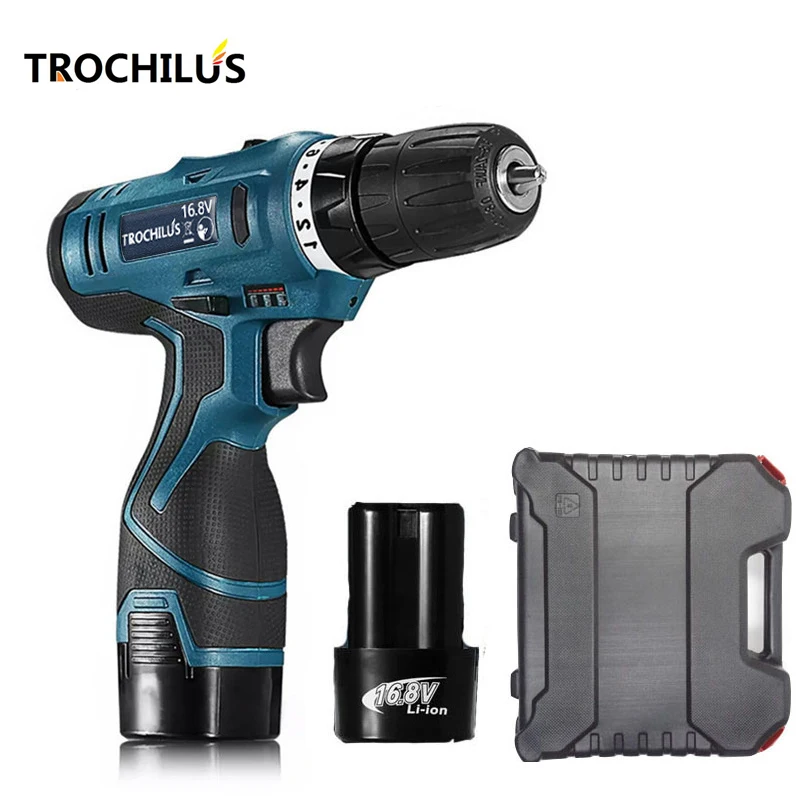 16.8V Cordless Screwdriver Multifunctional Power Tools Screwdriver with Lithium Battery * 2 Mini