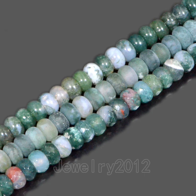 

3Strands/Lot 4x6mm & 5x8mm Moss A-gate Smooth Matte Faceted Natural Gem stones Rondelle Loose Charm Beads 15.5" Lot Wholesale