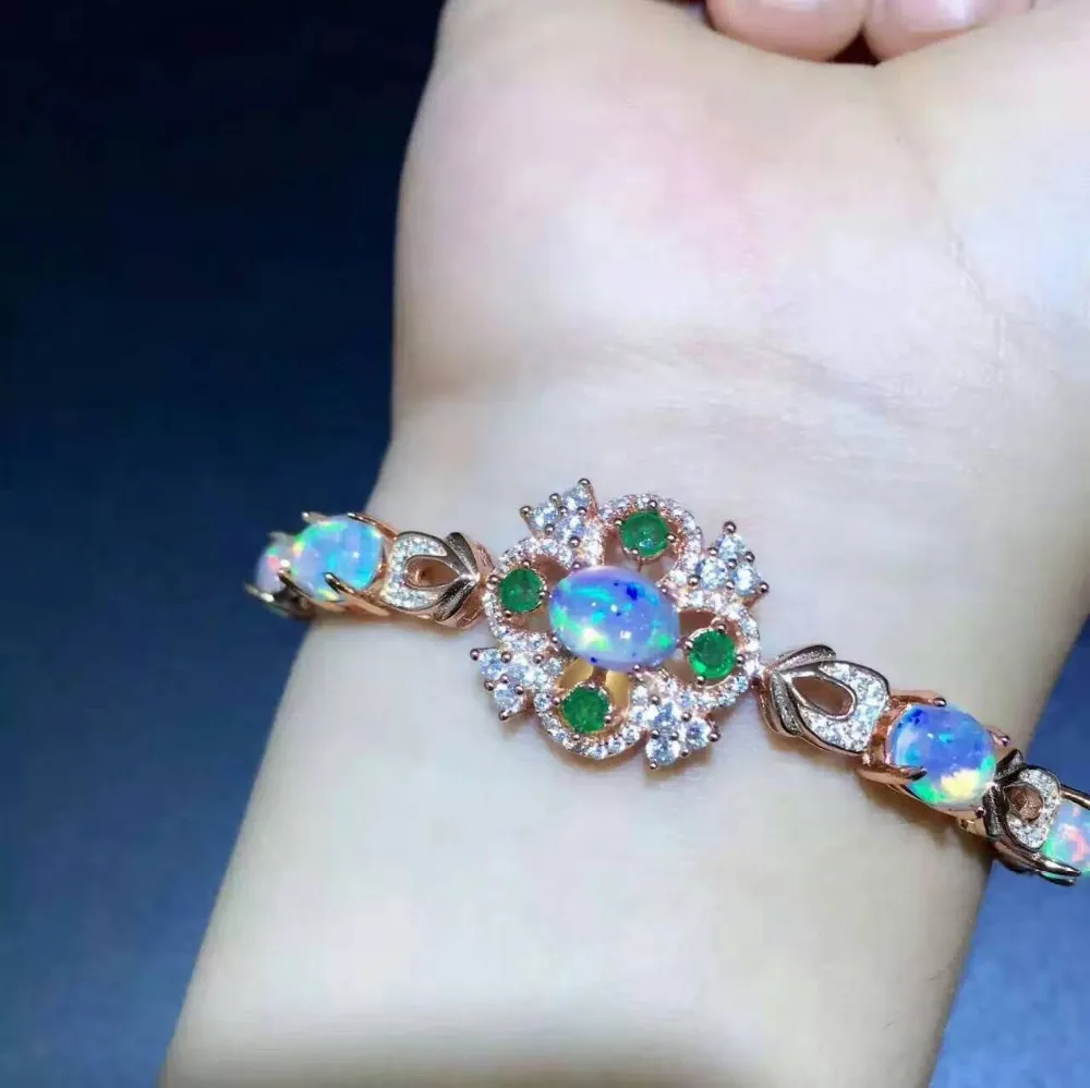 Bracelet en opale multicolore naturelle Bracelet en pierres précieuses naturelles 925 bracelet en a