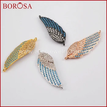 

BOROSA Wholelsale Micro Pave Angle Wing Double Charm Connector for Bracelet,Colorful Zircons CZ Connector Double Bails WX513