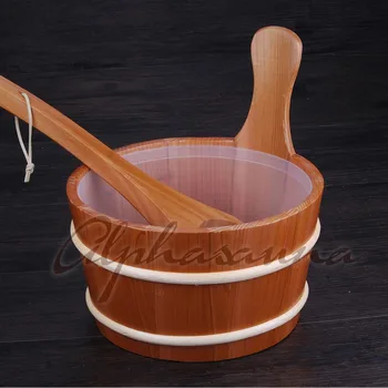 

Free shipping Nordic style 4L Red Cedar Bucket Pail and Ladle combined with Insert Wholesaler, Sauna and steam accessories