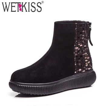 

WETKISS Kid Suede Women Boots Print Platform Boot Round Toe Shoes Winter Warm Female Shoes Med Heels Zip Footwear Big Size 34-42