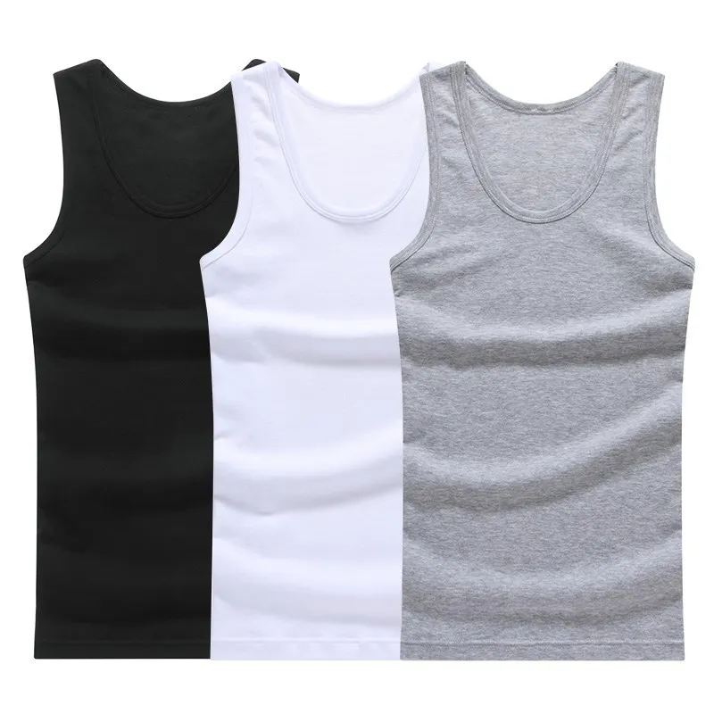 Hot Sale 3pcs / 100% Cotton Mens Sleeveless Tank Top Solid Muscle Vest Undershirts O-neck Gymclothing Tees Whorl Tops 1