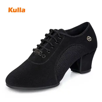

New Style Women Ballroom Tango Dance Shoes Black Red Oxford Cloth Ladies Jazz Modern Dancing Shoes Middle Heel Latin Dance Shoes