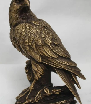 

9" Ferocious Chinese Bronze Lifelike Arabia Hawk Eagle Bird Figures Statue