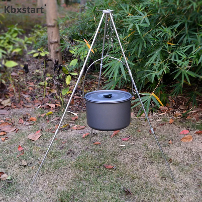 

Kbxstart Portable Barbucue Picnic Cooking Tripod Durable Campfire Picnic Pot Cast Fire Grill Hanging Tripod with Storage Bag