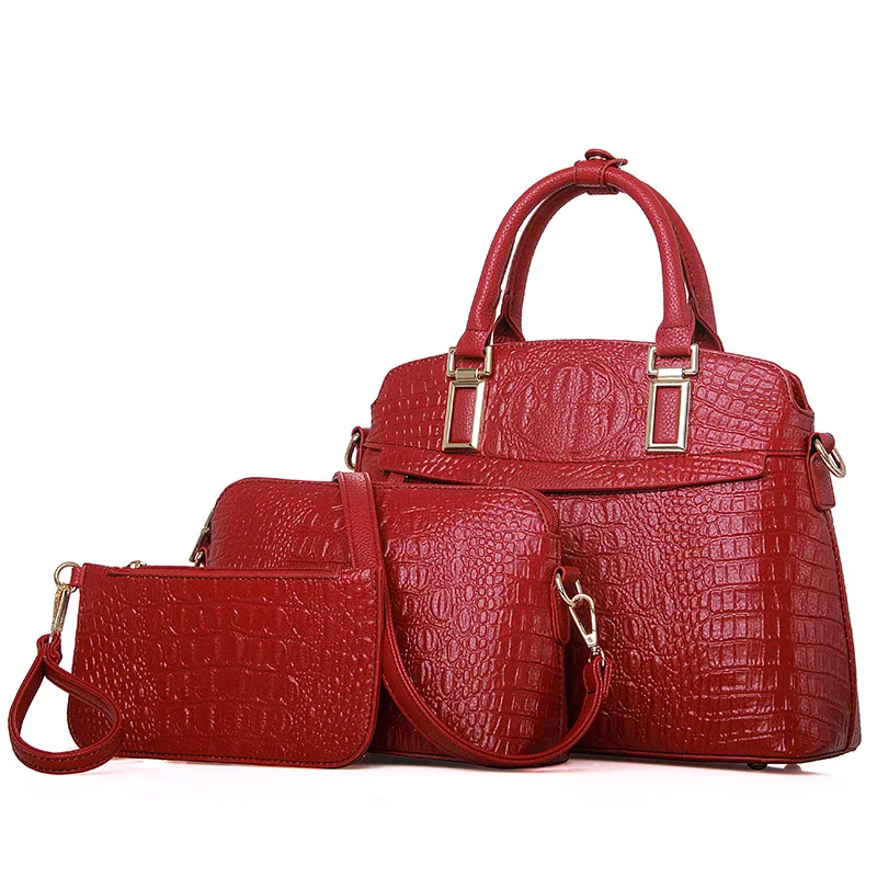 Women Leather font b Handbags b font font b Set b font Crocodile pattern Purses And