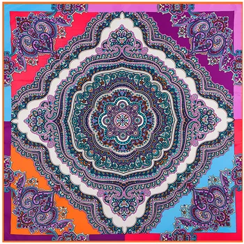 

POBING Twill Silk Square Scarf 2017 Luxury Brand Retro Muslim Headscarf 100cm*100cm Cashew Hijab Neckerchief Office Lady Foulard