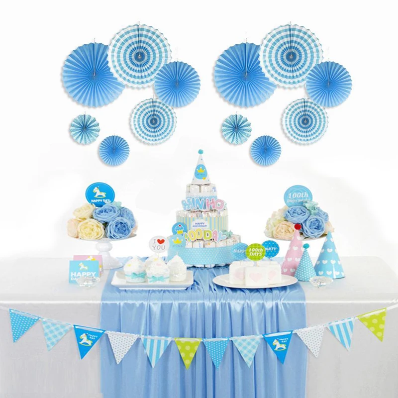 DIY 6Pcs/Set Hanging Paper Fan Pinwheel Garland Children Birthday Party Decor 5 Colors