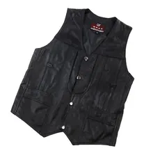 Мотоциклетный жилет, кожаный мужской черный жилет, куртка для мужчин, байкер, панк, натуральная кожа, на пуговицах, весна-осень, жилеты без рукавов