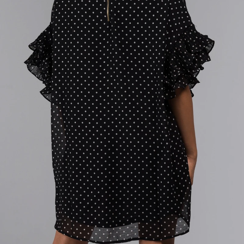 AKIRA Women's Polka Dot Ruffle 3/4 Sleeve Sheer Overlay Mini Shift Dress (3)