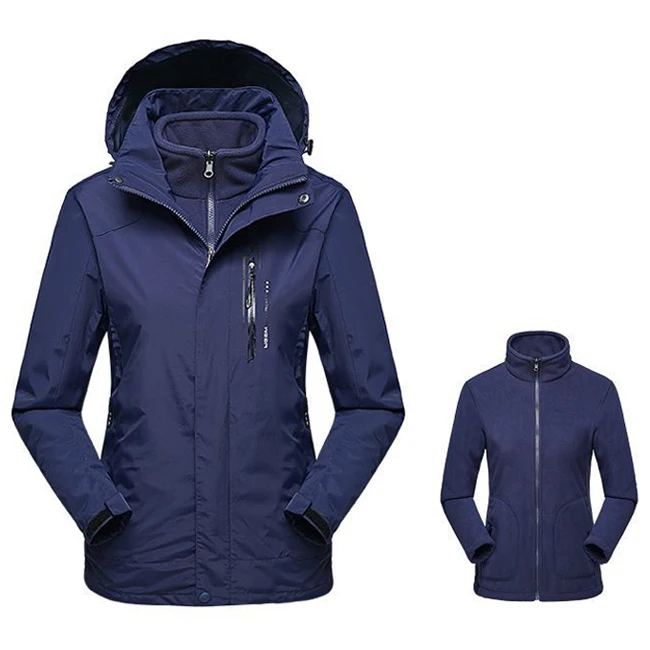 Зимняя Флисовая теплая куртка из 2 предметов для мужчин и женщин, для занятий спортом на открытом воздухе, ветровка для походов, катания на лыжах, кемпинга, теплые пальто, VA324 - Цвет: Women Dark Blue