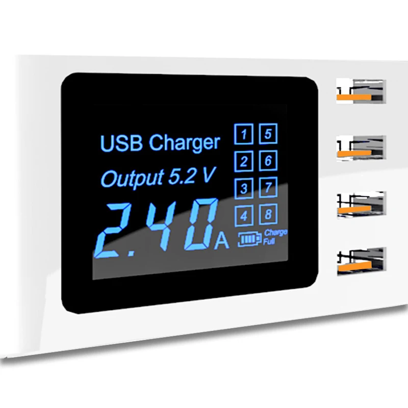 Original New 8-port USB Mobile Phone Charger LED Display + Dual AC Power Socket Universal Adapter US EU UK Plug Smart Charger