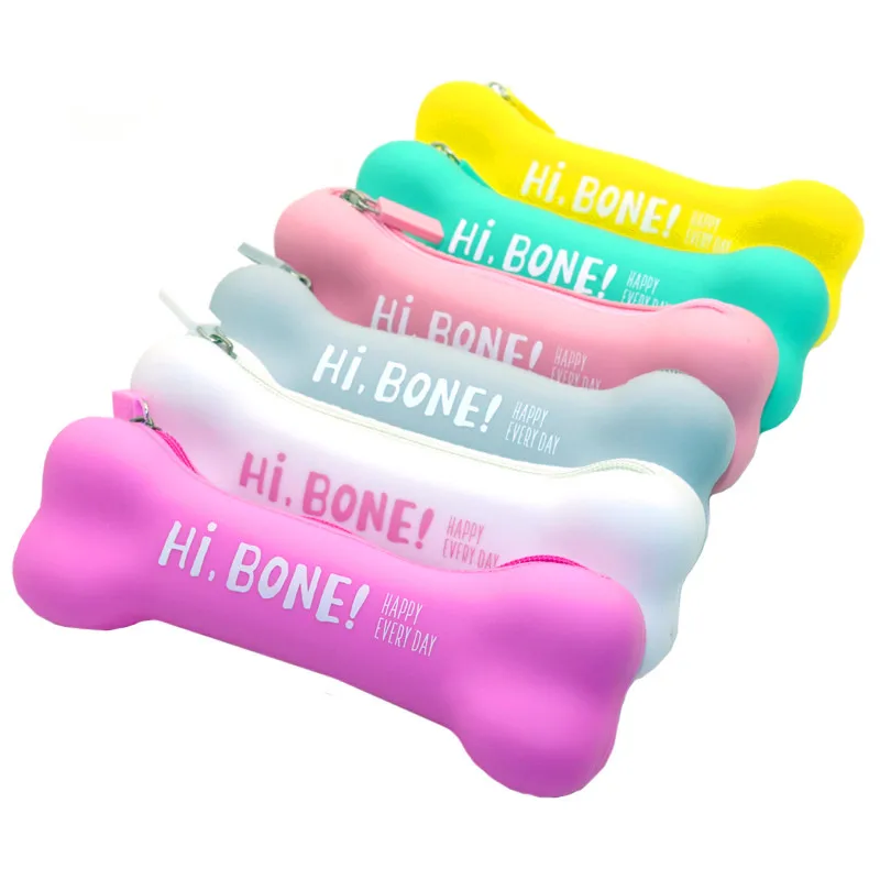 

1 Pc Explosion Models Candy Colors Bone-shaped Silica Gel Pencil Creative Pencil Box Student Pencil Case Cute School Supplies