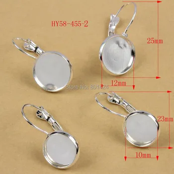 

free shipping 24pcs10mm 58-455 Earring Cabochon setting silver Plated hook blank French earrings logo Lever Back Ear ring Clasps