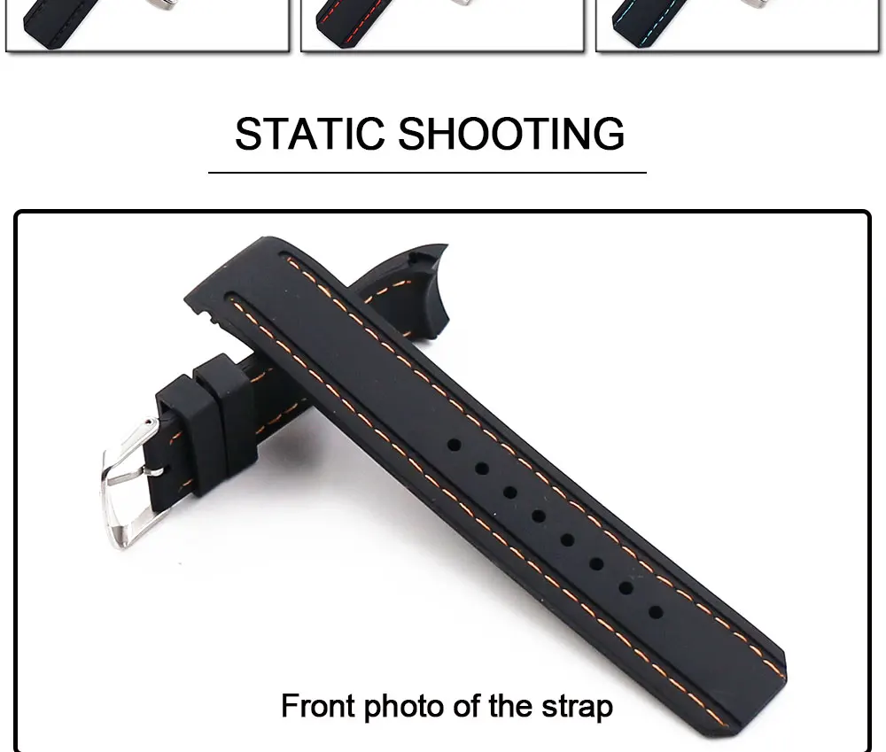 Silicone strap men's watch accessories pin buckle 22mm outdoor sports waterproof watch with female rubber strap watch band