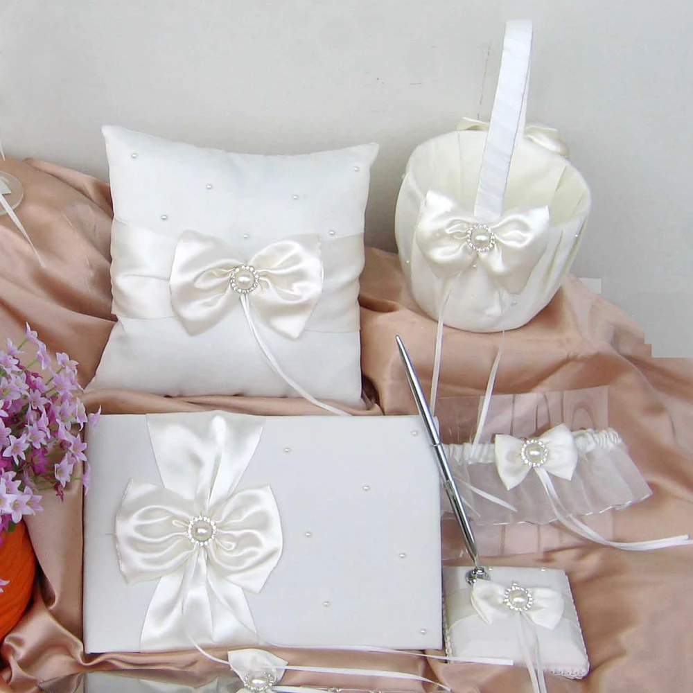 Free Shipping Five Wedding Sets Guestbook Pen Set Ring Pillow