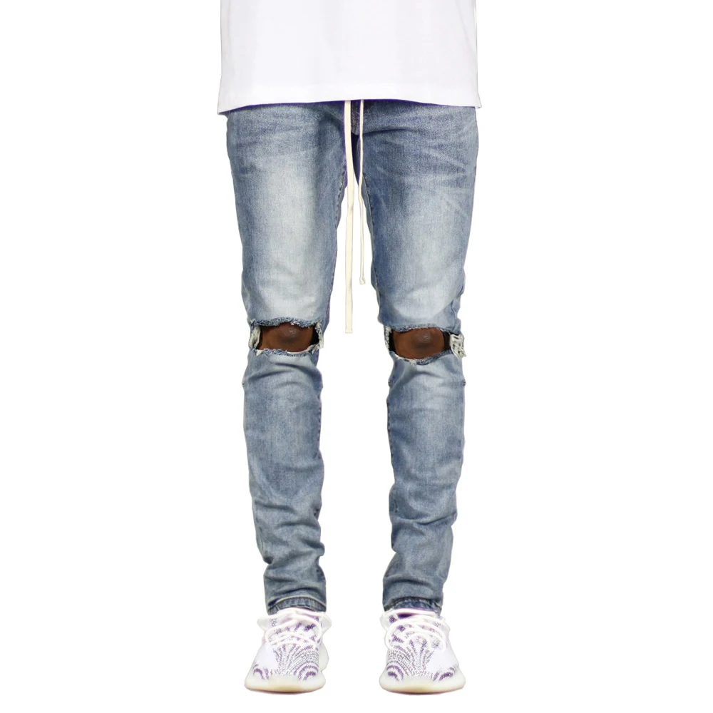 Новые мужские рваные с боковой молнией на лодыжке обтягивающие стрейч модные джинсы