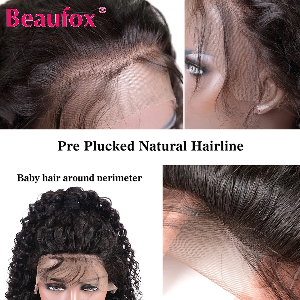 Beaufox 13x4 парики из натуральных волос с глубоким волнистым кружевом для черных женщин, малазийские парики для волос, предварительно сорванные парики для волос
