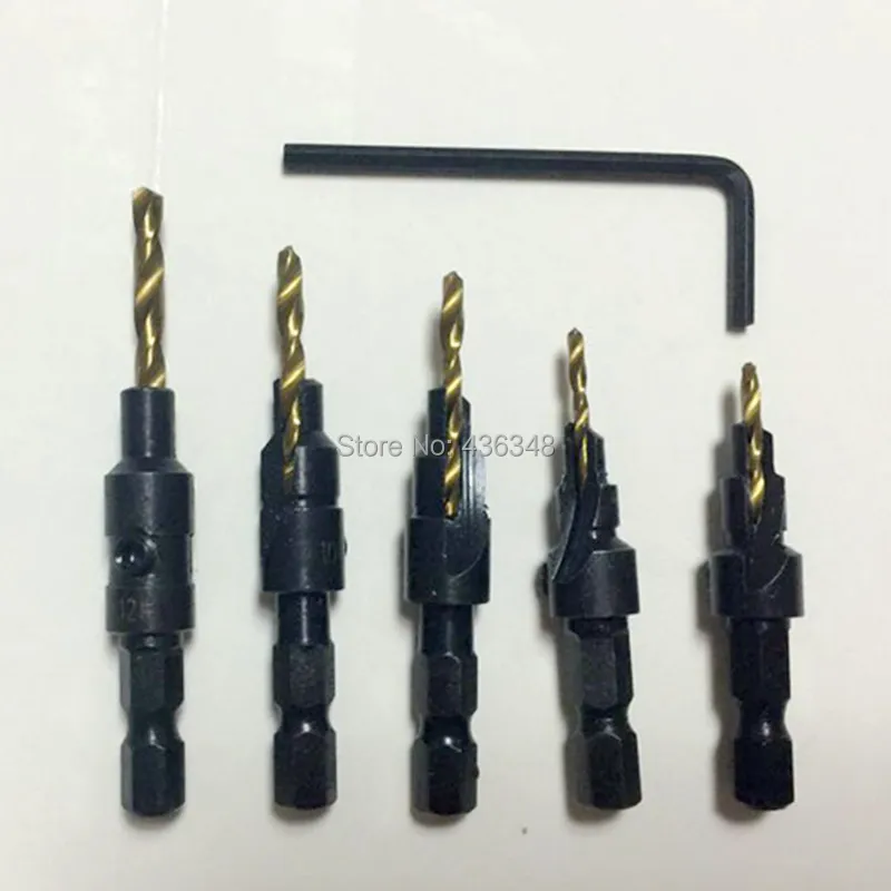 

5pcs Hss Hexagonal Shank Woodworking Drill Countersink Drill Bit Set Wood Countersinks Screw Size #5 #6 #8 #10 #12