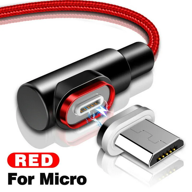 Магнитный кабель Micro USB кабель для быстрой зарядки type-C 1 м 3 а кабель для передачи данных нейлоновый Магнитный зарядный кабель для iPhone Xiaomi светодиодный - Цвет: RED For Micro