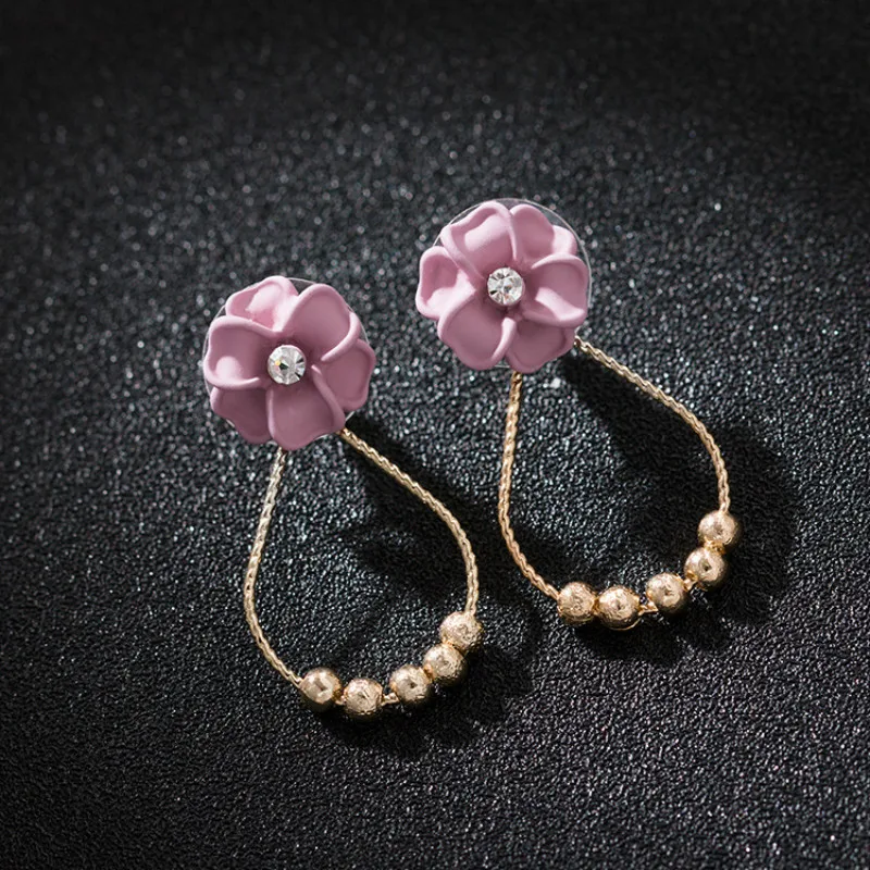 

Acrylic Plant Women Dangle Earrings Small Fresh Oval Circle Pink Flower Earring Girl Earrings For Women Drops Earrings
