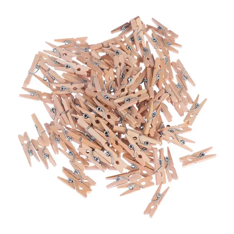 

100pcs 2.5CM Hot Sale Mini Natural Wooden Clothes Photo Paper Peg Pin Clothespin Craft Clips School Office Stationery