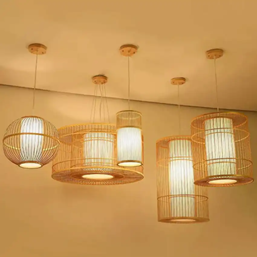 Modern Bamboo Led Living Room Pendant Lights Hotel Lobby