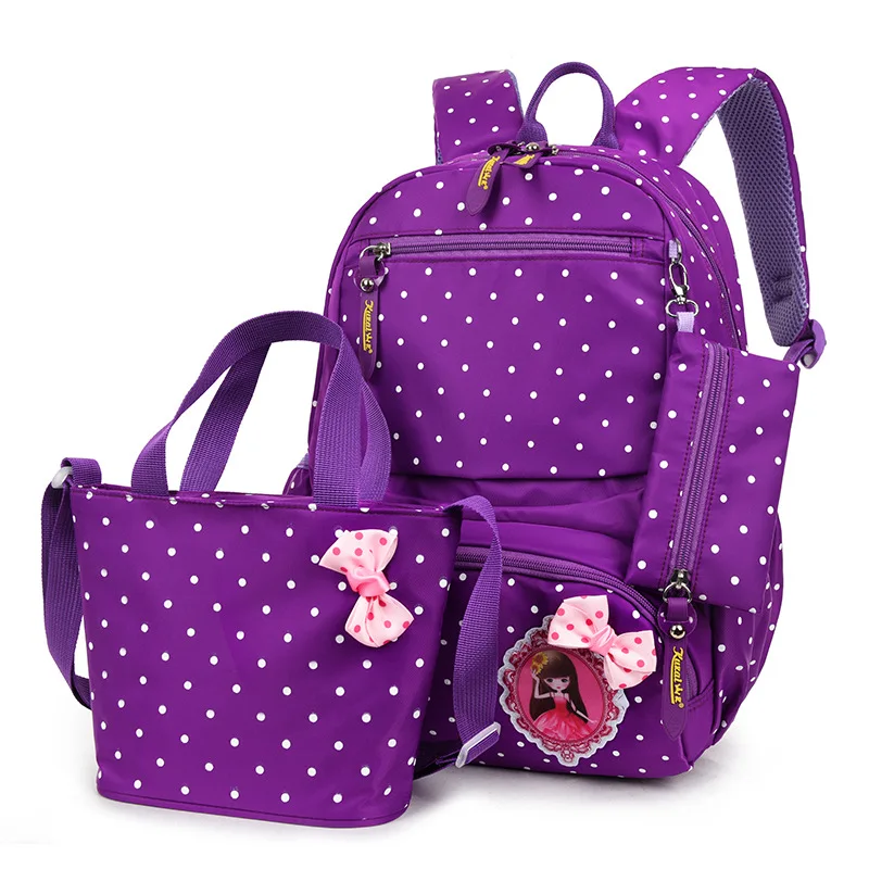 

2018 children school Backpack For Girls Kids School Bags 3 Pcs/Set Schoolbag Dot Printing cartoon School Rucksack Cute mochila