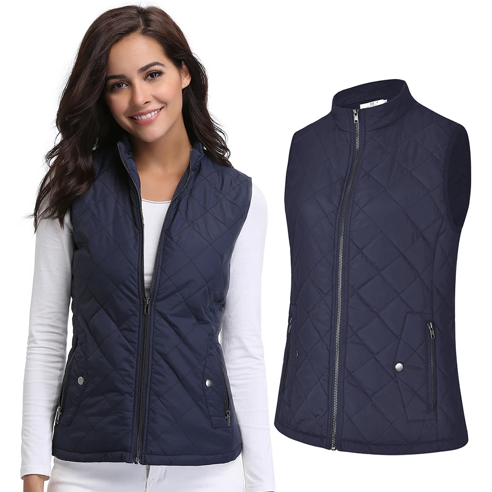 Women's sleeveless cotton coat Zippered tie pocket autumn cotton vest ...