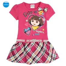 JUXINSU/летние платья с короткими рукавами для маленьких девочек; платье в клетку с рисунком для От 1 до 6 лет