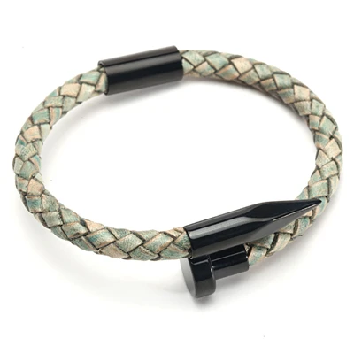 Mcllroy браслеты и браслеты для мужчин тканый кожаный браслет титан нержавеющая сталь ногтей Дружба Браслеты с подвесками pulseiras - Окраска металла: StyleD