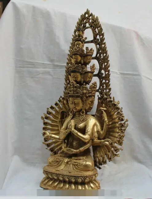 

S6150 28" Tibet Tibetan Bronze Gilt 1000 Arms Goddess Buddha Statue D0318