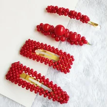 Модные женские металлические геометрические красные цвета зажим для волос с жемчугом заколки для волос заколки палочка, Шпилька для волос аксессуары для волос