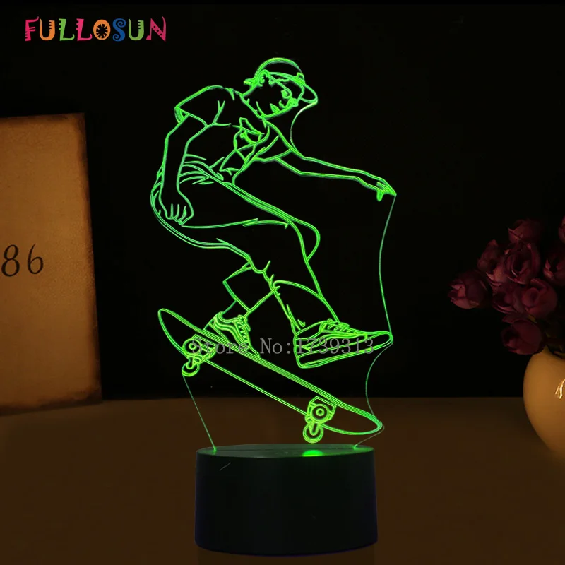 Скейтборд Модель 3D ночник светодиодный свет USB Красочный творческий подарок 3D Декоративные светильники как рождественский подарок
