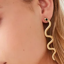 Dreamtop панк длинные серьги-змеи для женщин ювелирные изделия европейские золотые для ушей серьги-гвоздики ручной работы женские серьги-гвоздики подарок для девочек E187