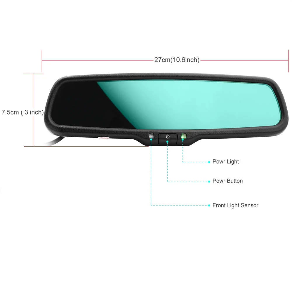 Auto Dimming HD 800*480 Special Bracket 4.3 TFT LCD Car Parking Rear View Rearview Mirror Monitor Video Player 2 Video Input