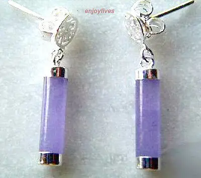 

hot sell new - -hot Purple Lavender Jade 925 Sterling Silver Fortune Stick Earrings