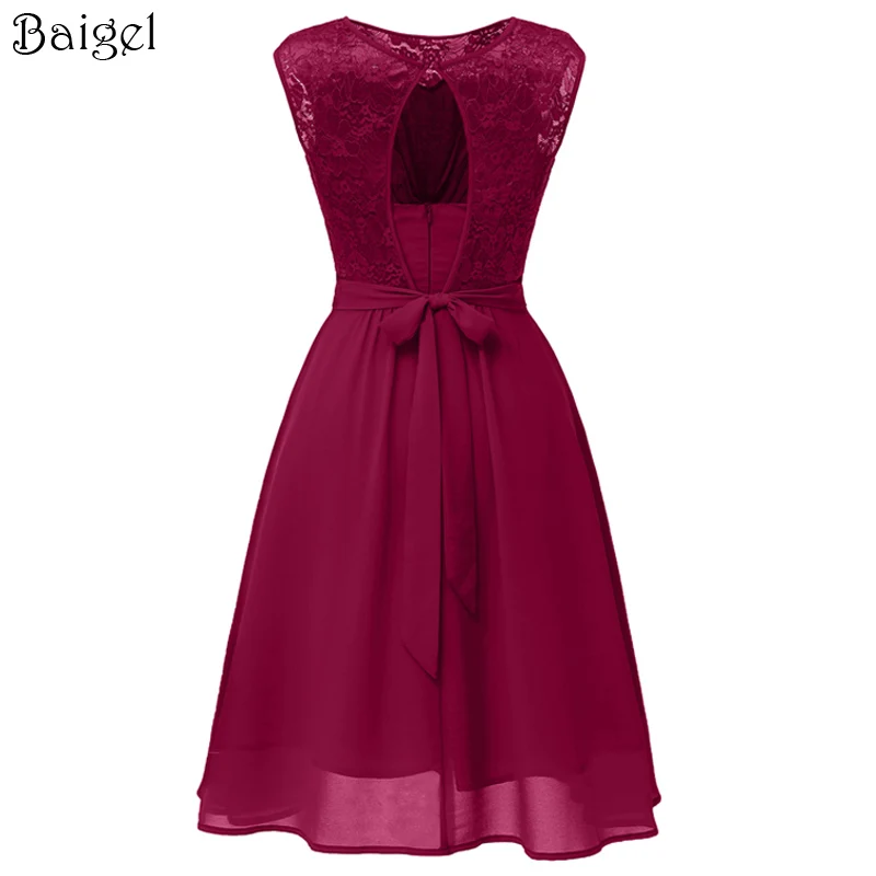 Women Sleeveless Elegant Bridesmaid Party Dresses Lace Patchwork Chiffon Dress O-Neck Ladies Rockabilly A-Line Vintage Dress (4)