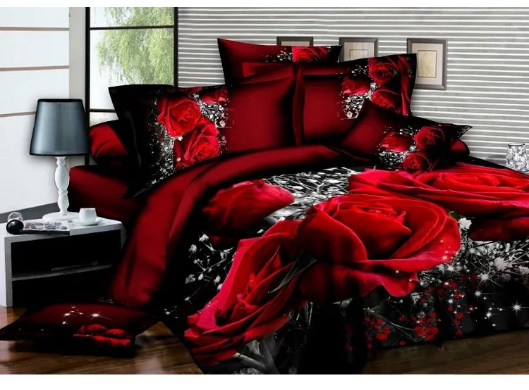 3D красная роза постельного белья плед пододеяльники queen Размеры кровать Европа Стиль Leopard постельные принадлежности цветок плоский лист