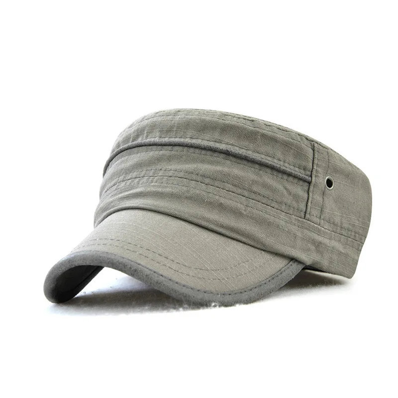 

2018 New stylish Korean women and men flat top hats light board covered military hats outdoor wild sun caps K13629