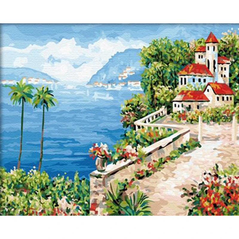 Digital Oil Painting On Canvas Landscape Mediterranean Sea