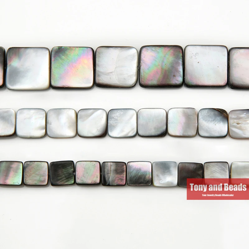 

(one 15" Strand =1Lot ! ) Free Shipping Black Lip Shell Flat Square Loose Beads 10x10 12x12 18x18MM Pick Size For Jewelry Making