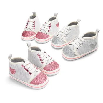 

Fabric Baby Girls Toddler Cotton Bling Shining Heart-Shaped Shoes Elastic Band Set Foot Sweet Baby Shallow Casual Shoes