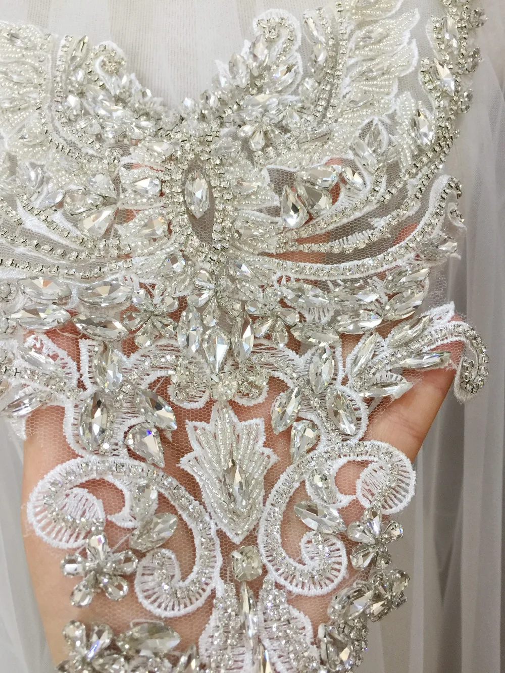 1 шт. роскошные стразы бисер свадебная аппликация лифа серебристого цвета