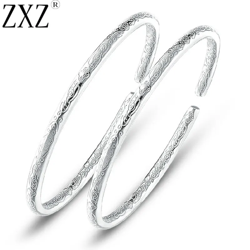 

ZXZ Fashion Silver Plated Bohemia Boho Style Engrave Flower Open Cuff Bracelet & Bangles for Women Gift Pulseira Feminina