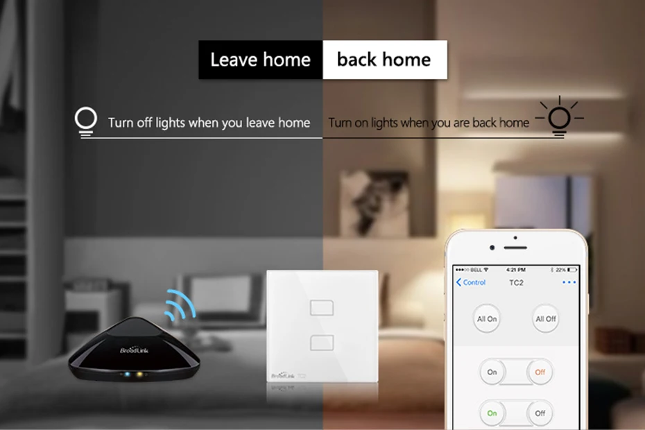 Broadlink TC2 ЕС WiFi переключатель ЕС стандартный настенный светильник переключатель RF 433 МГц Беспроводное управление через RM Pro через приложение управления смартфоном
